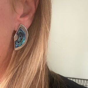 Silver and Blue Abalone Shell Earrings